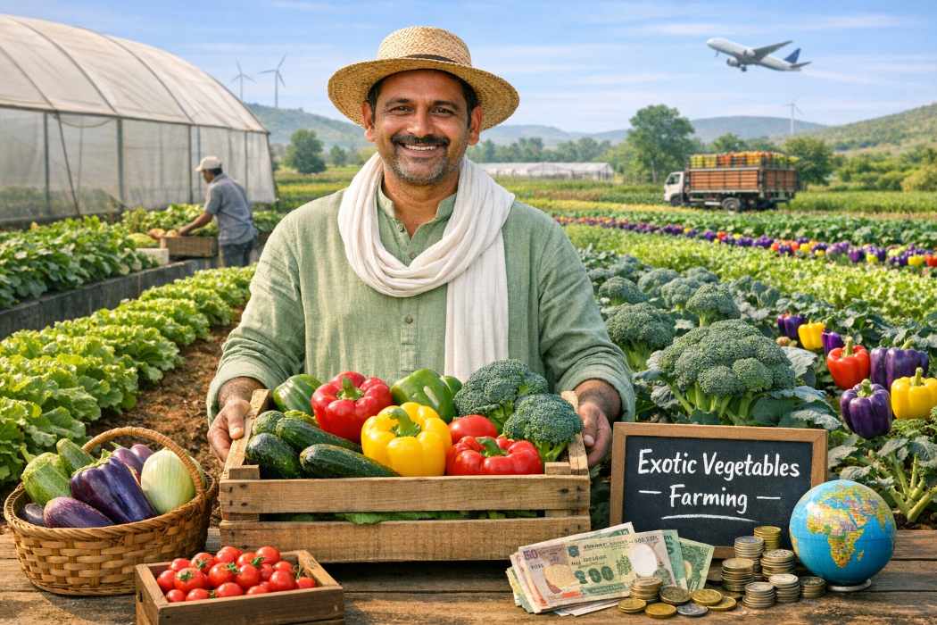  एक्जोटिक सब्जियों की खेती( Exotic Vegetables Farming ): छोटे खेत से प्रीमियम बाजार तक, कमाई का मौका या हाई-रिस्क खेती?